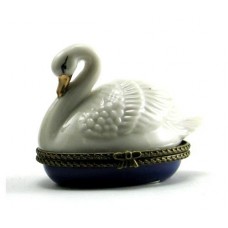 Mute White Swan Porcelain Hinged Trinket Box   